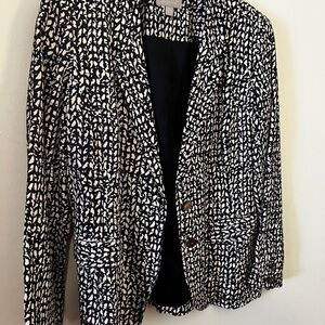Pure Collection White and Navy Blue Blazer with Geometric Pattern- silk/linen